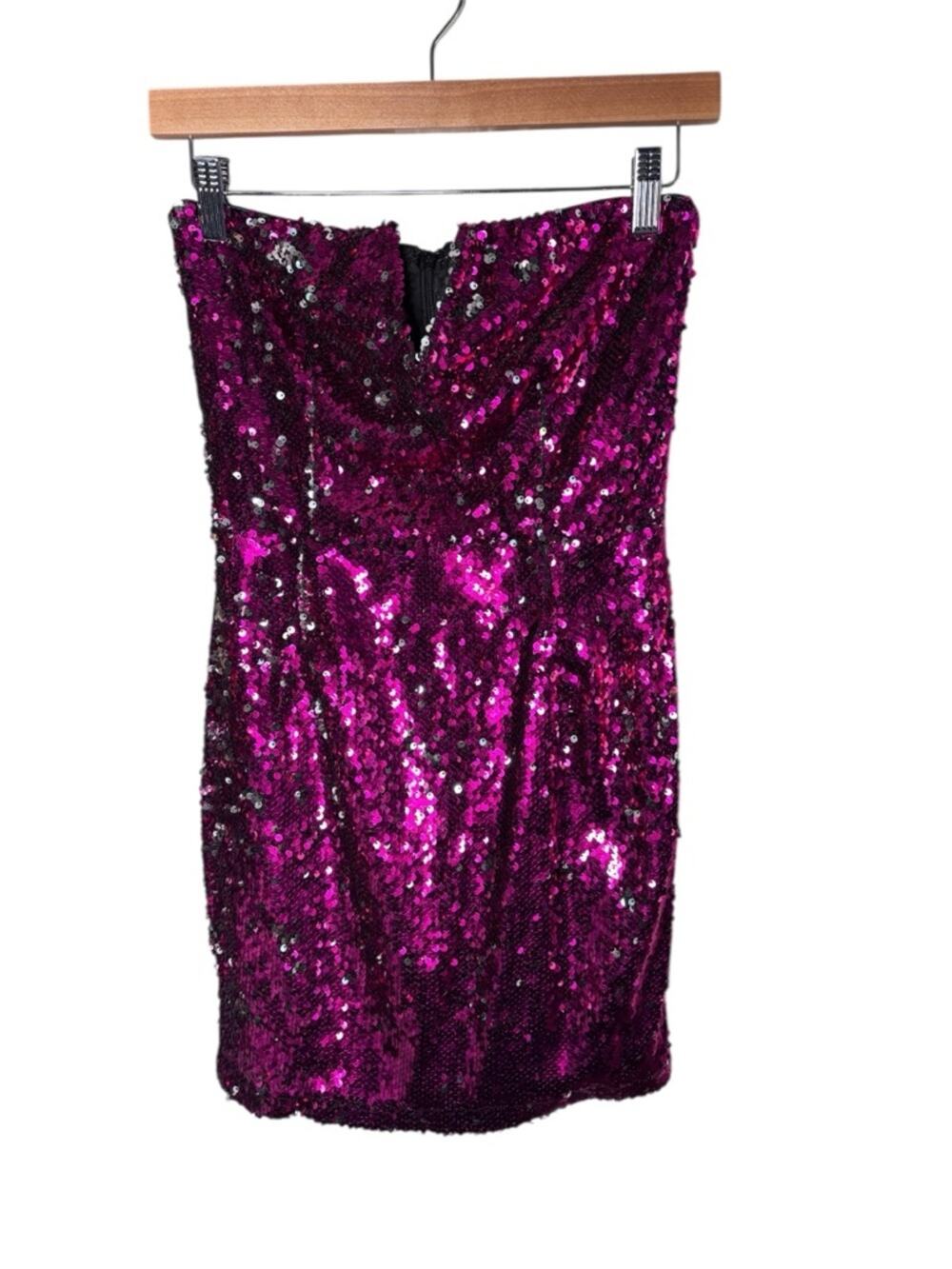 Superdown Pink Silver Sequin Strapless Mini Dress Small